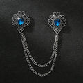 Fanyue Fashion Gem Gemstone Bijou Ancient Silver Lake Sapphire Mens Suit Chain Brooches Pins Brooches for Men