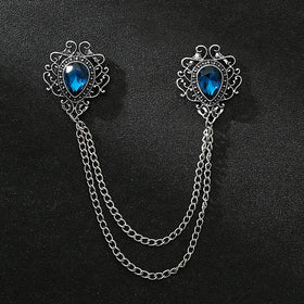 Fanyue Fashion Gem Gemstone Bijou Ancient Silver Lake Sapphire Mens Suit Chain Brooches Pins Brooches for Men