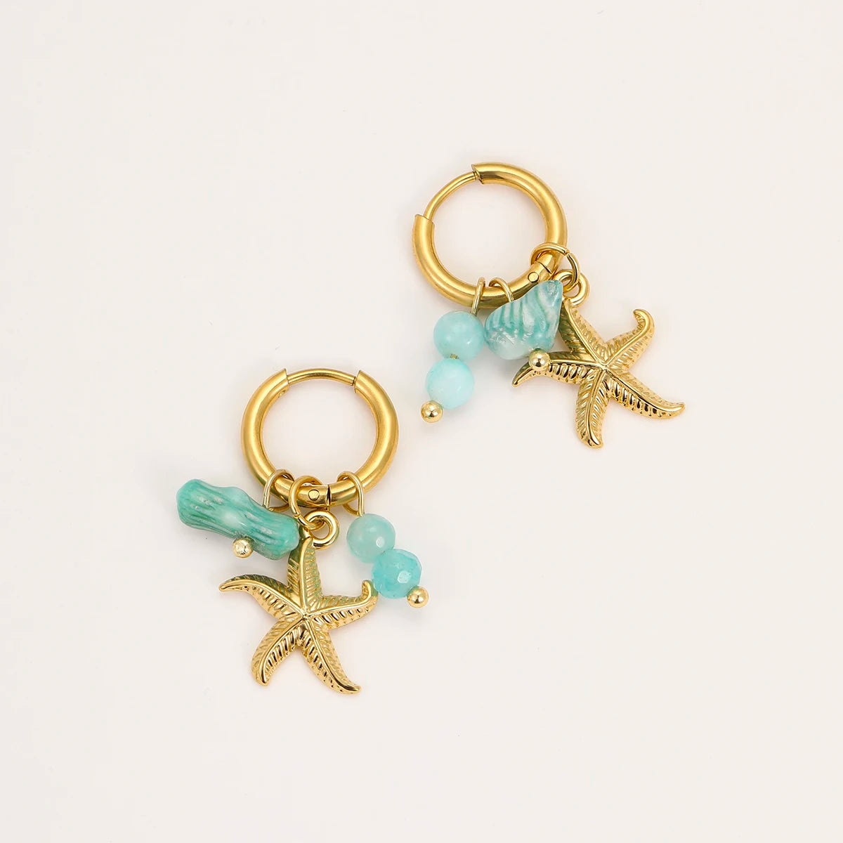 Trendy Wholesale Hypoallergenic Water Proof Stainless Steel Beaded Stone Earring for Women Ocean Jewelry Designs