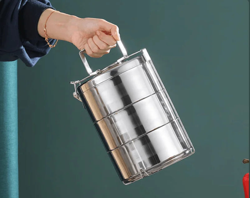 16CM Cheap Multilayers Stainless Steel Tiffin Box Take Away Food Carrier with Handle Lunch Box