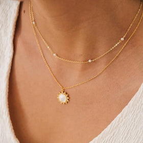 Dainty Mother love Jewelry 925 Sterling Silver Cz Diamond Pave Mother Pearl Shell Sun Pendant Necklace Wholesale