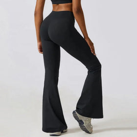 Solid Fitness Sports Bootcut Yoga Pants High Waist Dance Bootleg Leggings Flared Four Way Stretch Workout Trousers