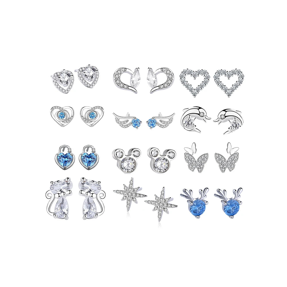 Daidan Earings Jewelry Women Cz Earrings 925 Moon Star Stud Angel Wing Clover 925 Silver Stud Earrings