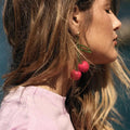 Fabric Beaded Red Cherries Dangle Earrings for Women Trendy Novelty Fruit Drop Jewelry Made of Zinc Alloy