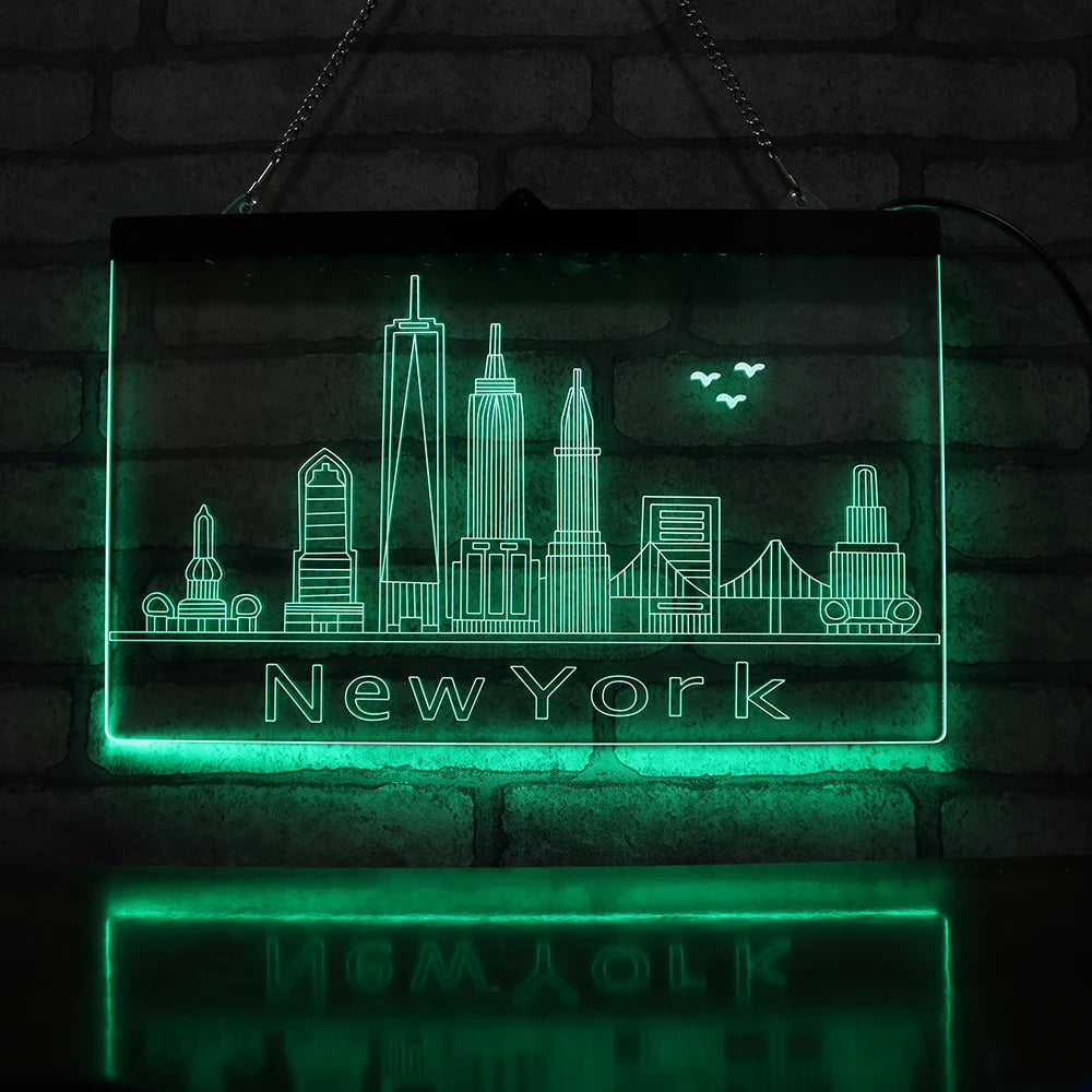 3d Sign Light Display Led Edge Sign Acrylic Led  Sign Lamp with  NEW YORK Building Design for Home and bar Decorative