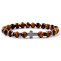 Jesus Cross Natural Energy tiger Eye Beads Amber Bracelet Male and Female Hand Beaded Bracelets