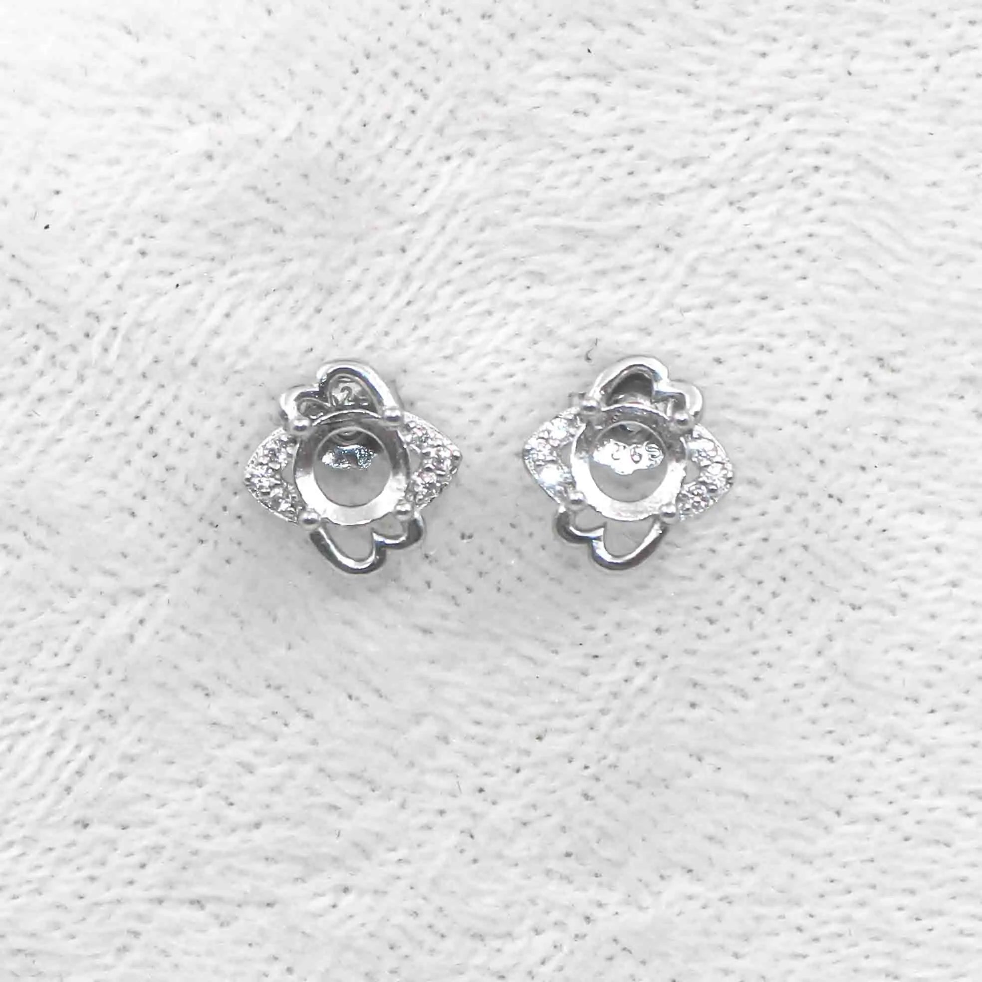 Sterling Silver 5*5mm Semi Mount Stud Earrings Empty Frame Blank Claws Setting S925 Base Hold Without Center Stone for DIY Inlay