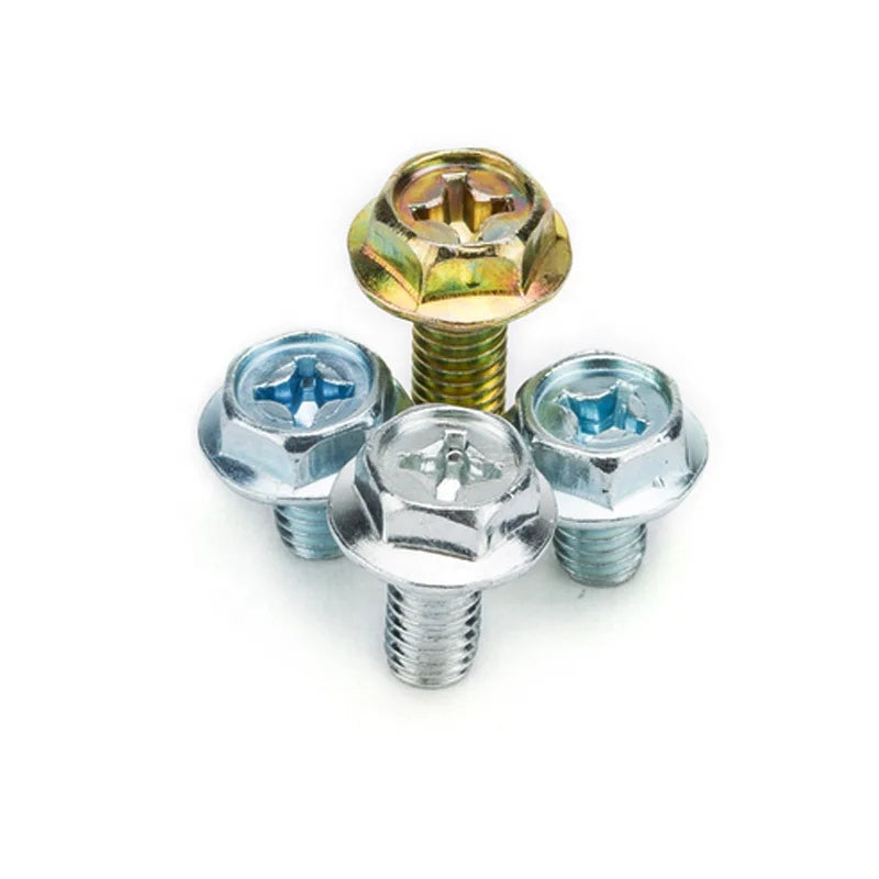 China OEM Yellow Zinc Blue White Zinc Plated Cross Recessed Serrated Hexagon Triangular Tooth Lock Screw With Flange