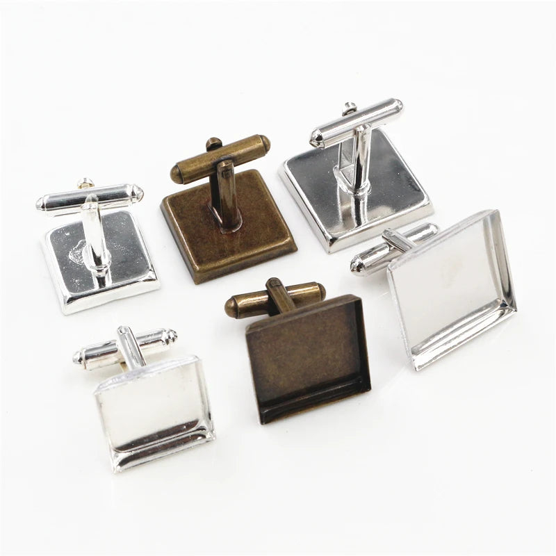 10pcs 16/18/20mm Copper Square Cufflink Blank Base Settings Cabochon Cameo Bezel Trays DIY Jewelry Making Findings