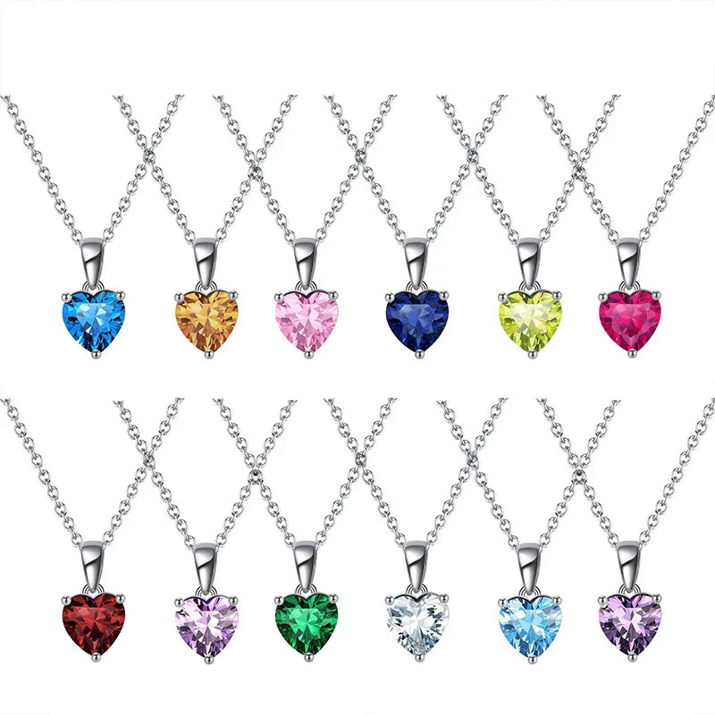 Merryshine Birthday Mothers Day  925 Sterling Silver Birthstone Crystal Love Necklace