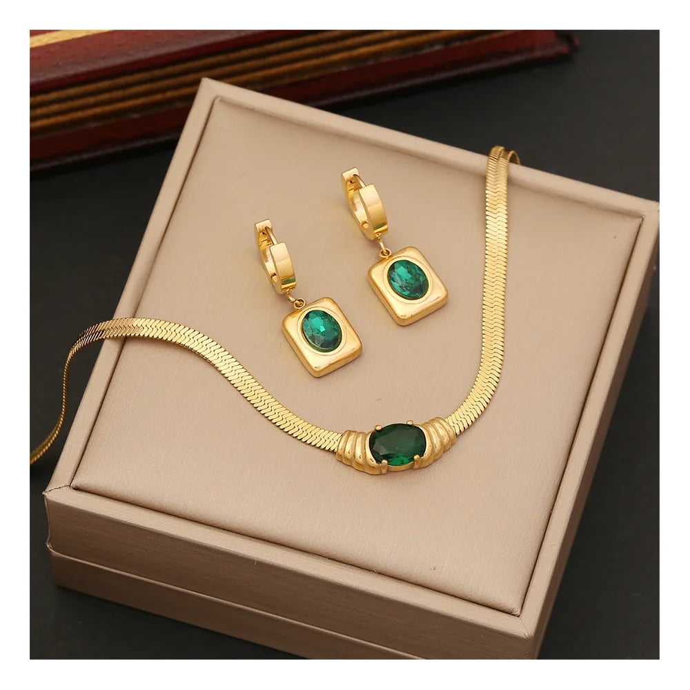 New Arrival Women Fashion 18k Gold Plated Stainless Steel Jewelry Bracelet Necklace and Earring Set