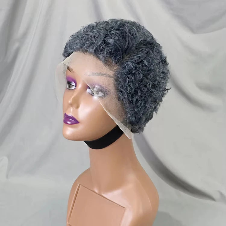 Wholesale Gray Color Short Curly Pixie Cut Wigs Full 13x4 Transparent Frontal Wigs for Women Bob Wigs Human Hair Lace Front