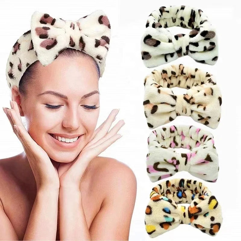Leopard-print Bow Hair Band Flannel Hair Band Woman Face Makeup Headband Hair Band