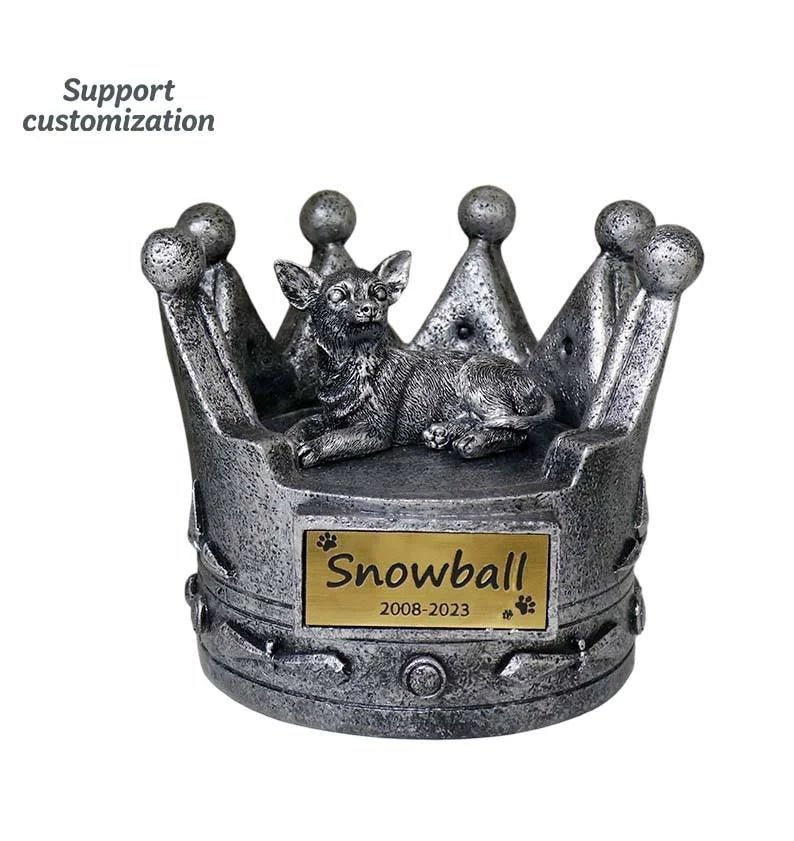 Customizable Resin Crown Dog Memorial Statue Hand-painted Artistic Design with Engraved Plate Home Decor Figurine