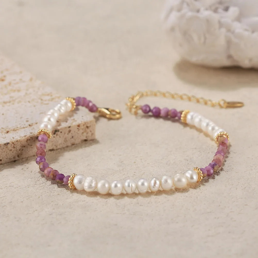 RINNTIN MPB02 Natural Stone Purple Mica Freshwater Pearl Bracelet Elegant Light Luxury S925 Sterling Silver Bracelet