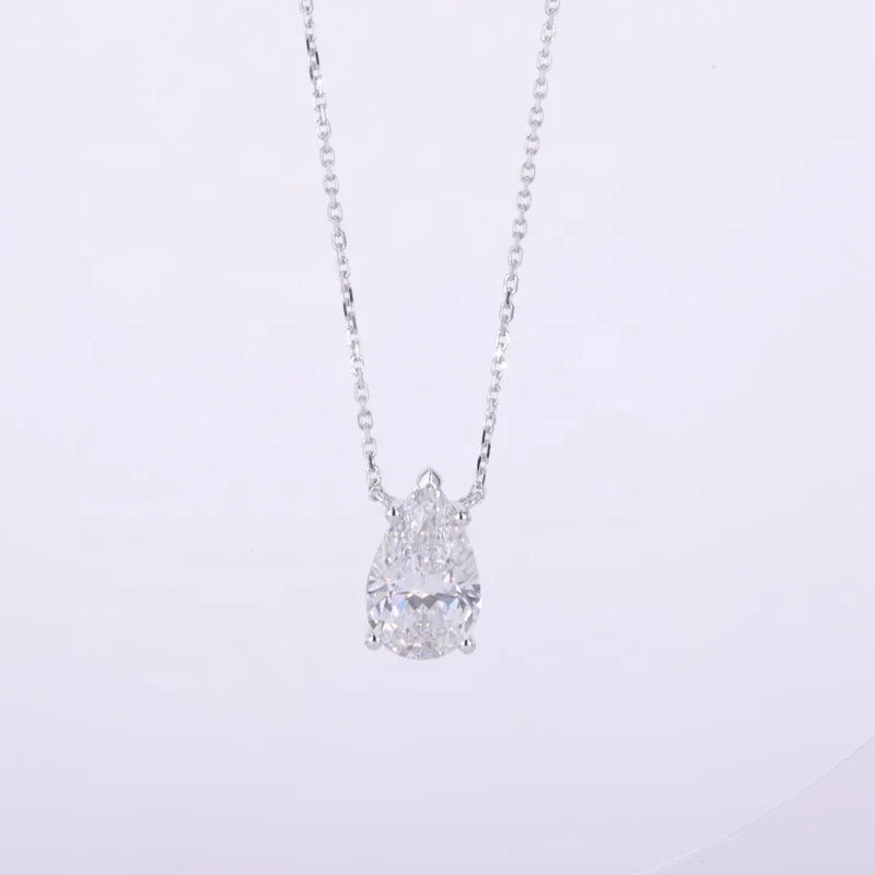 Fine Jewelry Necklaces 14k White Gold 3ct  DEF VS VVS Pear Cut 4 Claw Promg Setting Pendant Lab Diamond Solitaire Necklace