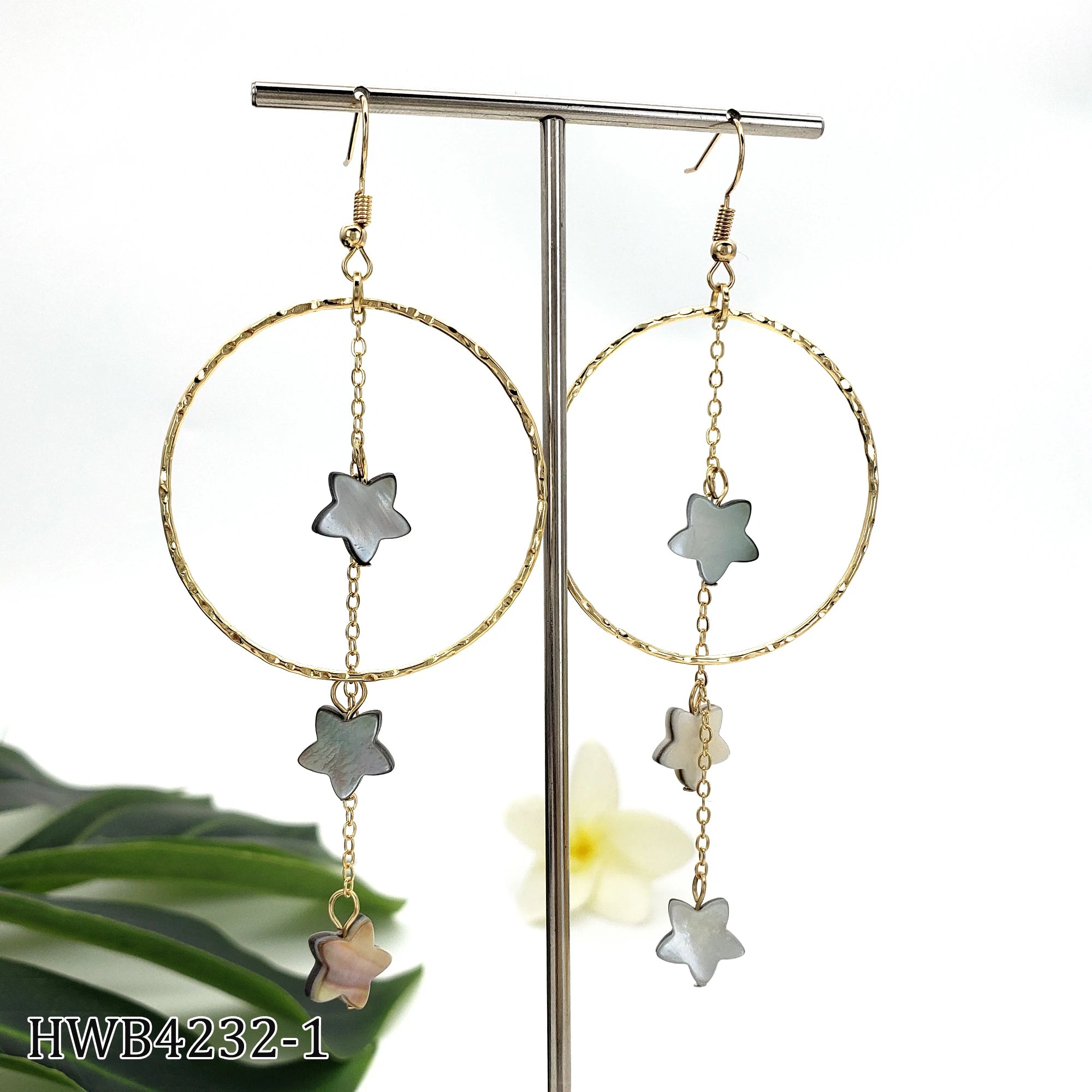 Hawaiian Style Gold Copper Hoop Earrings Hawaiian Shell Jewelry Star Tassel Drop Earrings