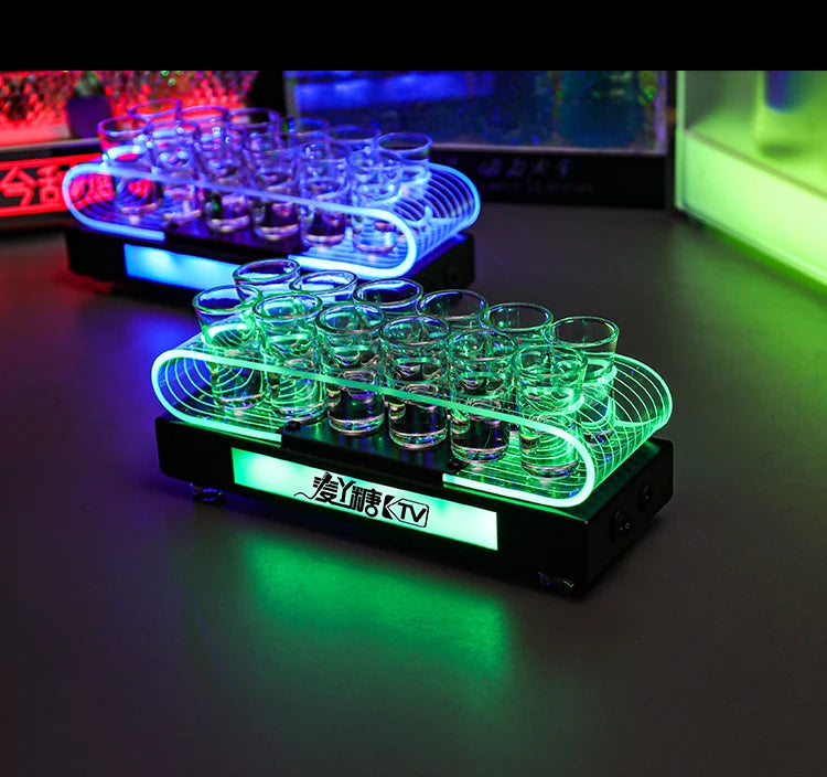 Acrylic Lighted 12/24 Glasses Rack Rechargeable LED VIP Shot Glass Service Tray Flight Serving Glorifier Holder Display Stand