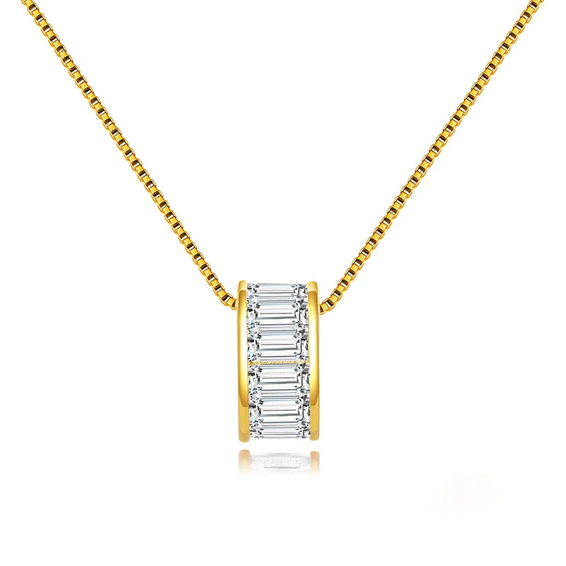 RINNTIN SSN178 Trendy Party Jewelry Solid 925 Sterling Silver 4A Zircon Round Pendant Gold Plated Jewelry Necklace