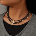 Go2boho Layered Black Beaded Necklace With Gold Plated and Faux Pearl Accents Adjustable Bohemian Jewelry for Women Unique Gift