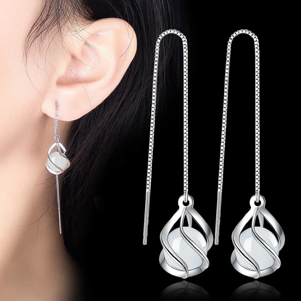 New Opal Hanging Earrings Women's Mid-length Tassel Super fairy Korean Style Dongdaemun Temperamental Earrings