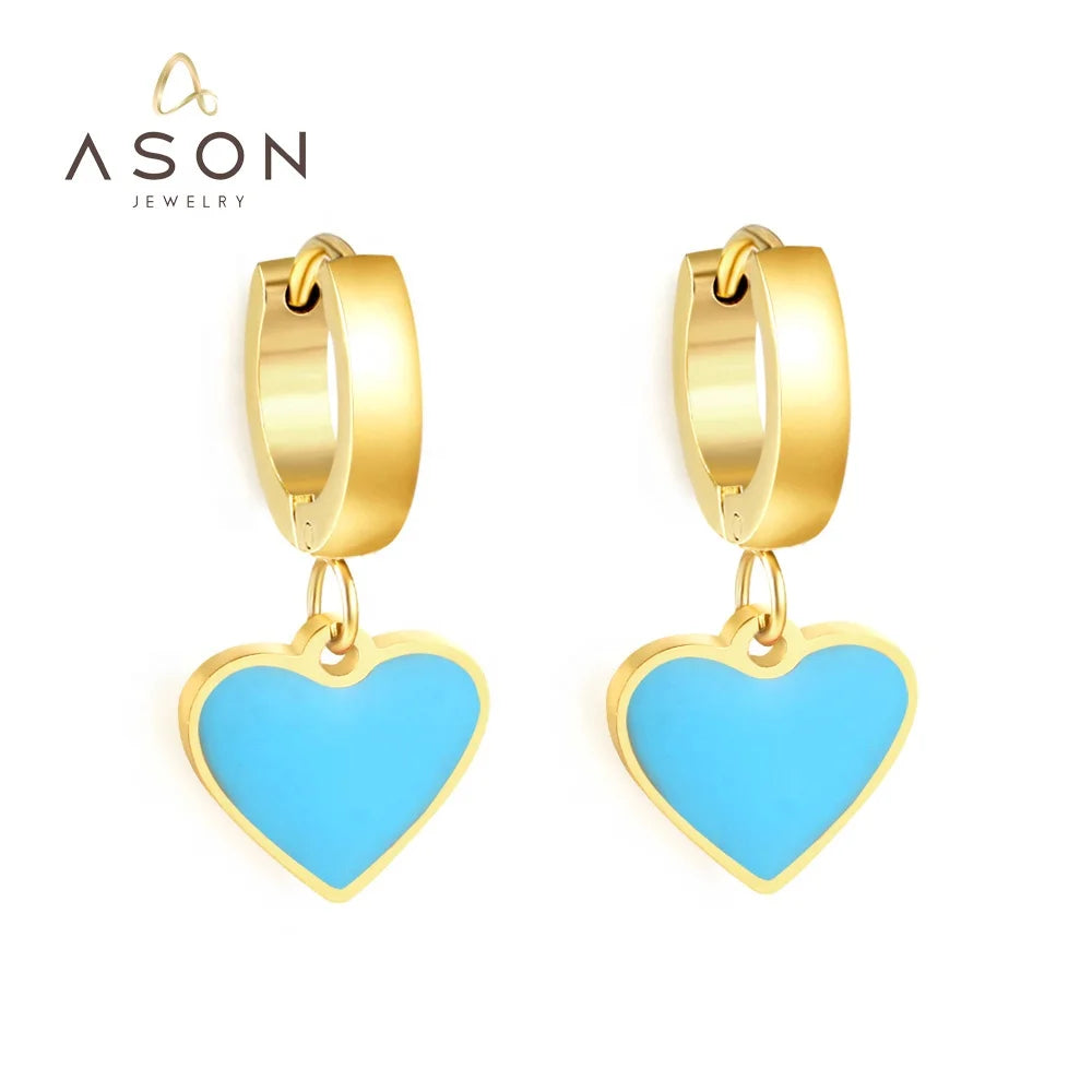 Ason Hot Selling Earrings Manufacturer Cute Gift Stainless Steel 18K Gold Plating Charm Hoop Heart Huggie Earrings for Women