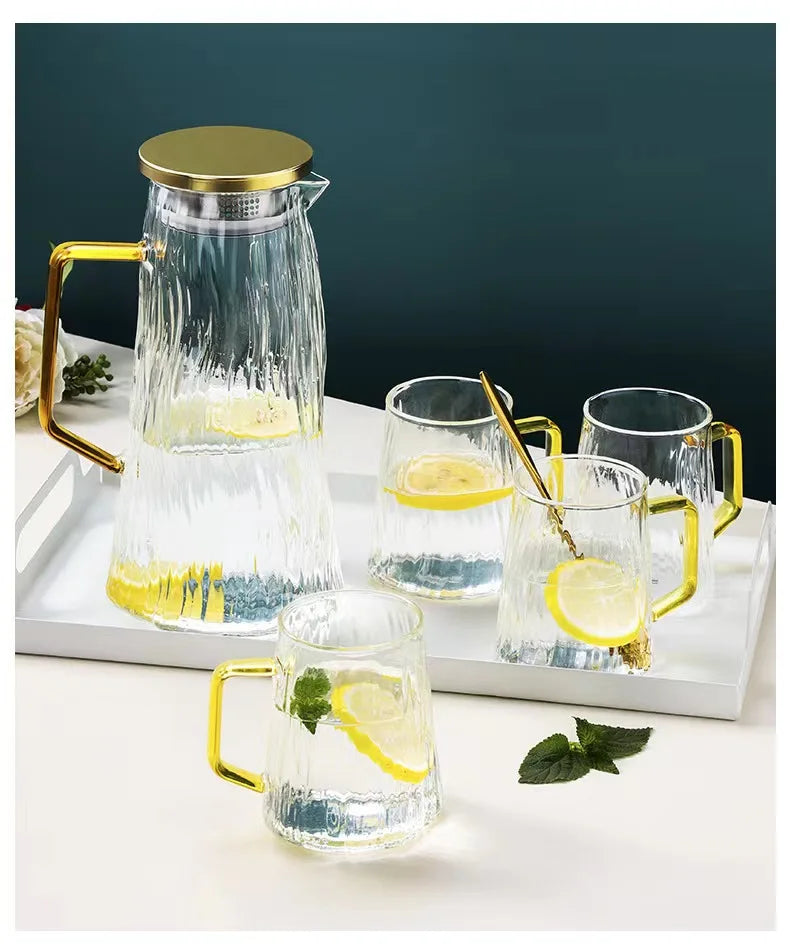 Nordic Heat Resistant Glass Carafe Water Pitcher and Glass Cup Glass Water Jug Set