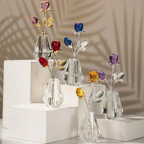 Wholesale K9 Red Blue Crystal Rose with Bottle Home Decoration Small Love Souvenir Gifts Wedding Return Gifts Fashion WDY-0473