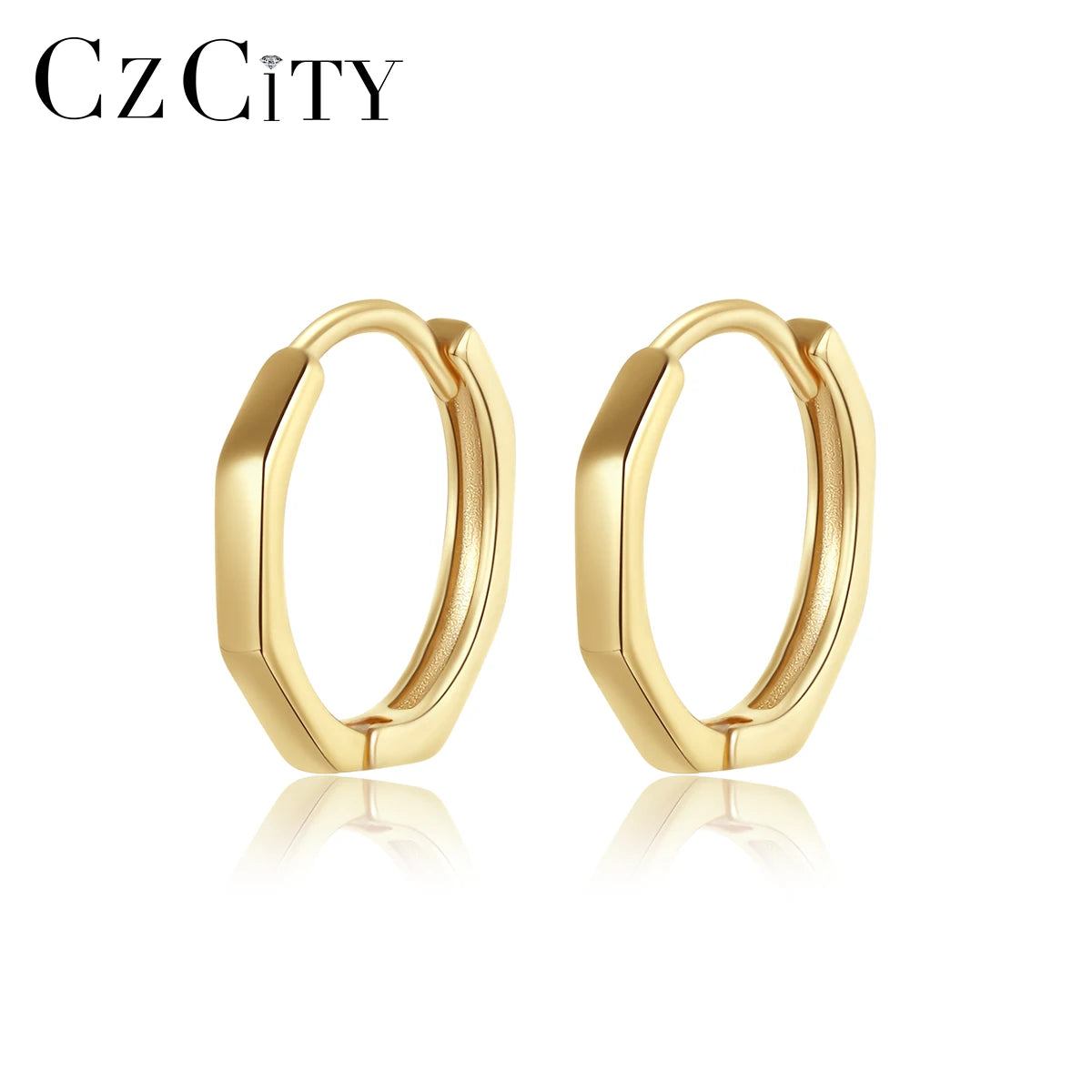 CZCITY Silver 925 Sterling Fashion Trendy Jewelry Women's Earing Statement Women Hoop Earring Gold