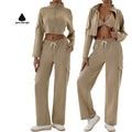 Customize Winter Two Piece Set Zip up Jackets and Cargo Pants Women's Fleece Set Cargo Jogger Suit Gym Tracksuit