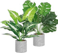 Artificial Monstera Plants in Gray Pot Plastic Faux Potted Greenery for Office Desk or Coffee Table