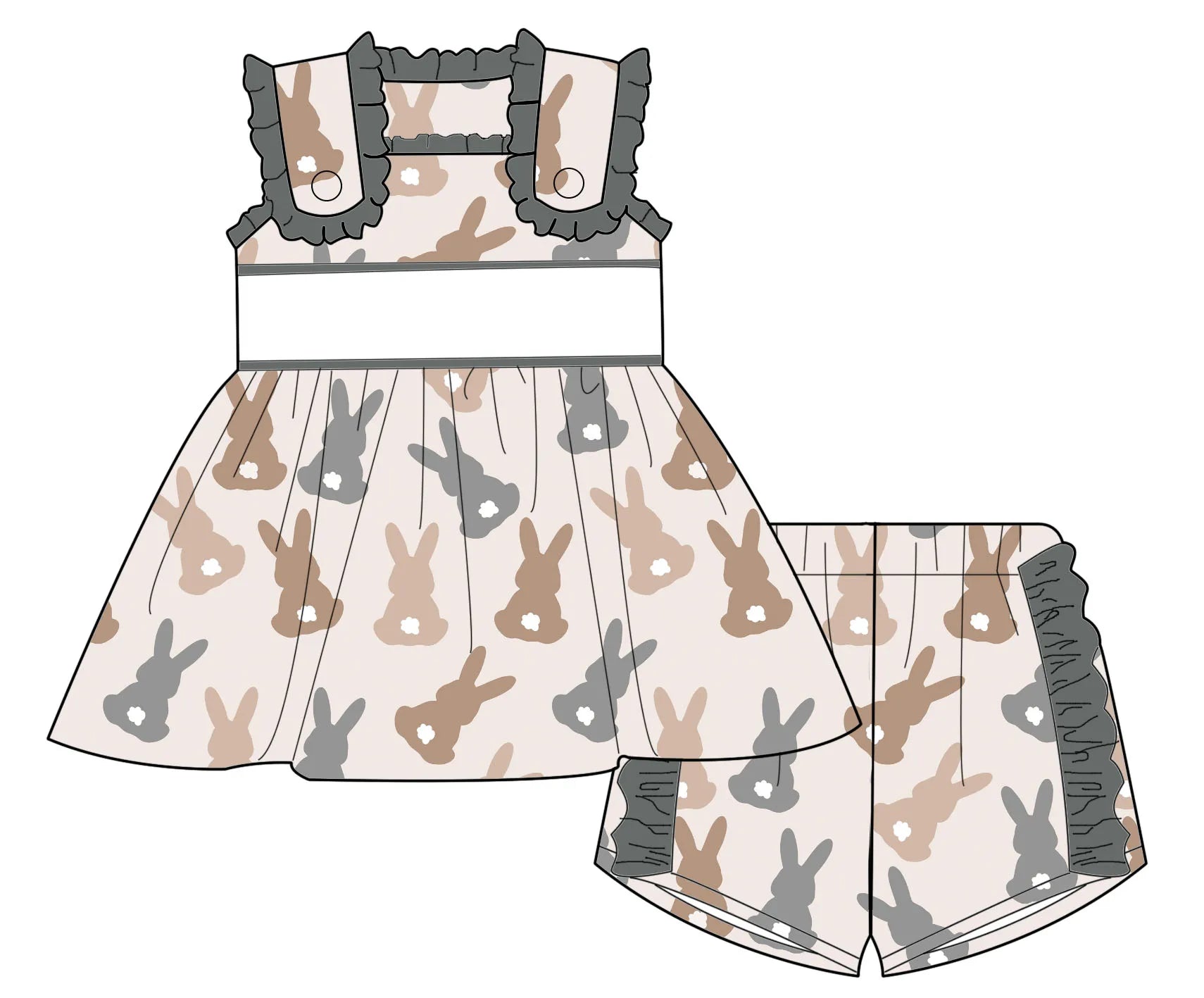Qingli Oem Custom Children Girl Rabbit Printed Sleeveless Tunic Top With Shorts Two Piece Outfit for Easter