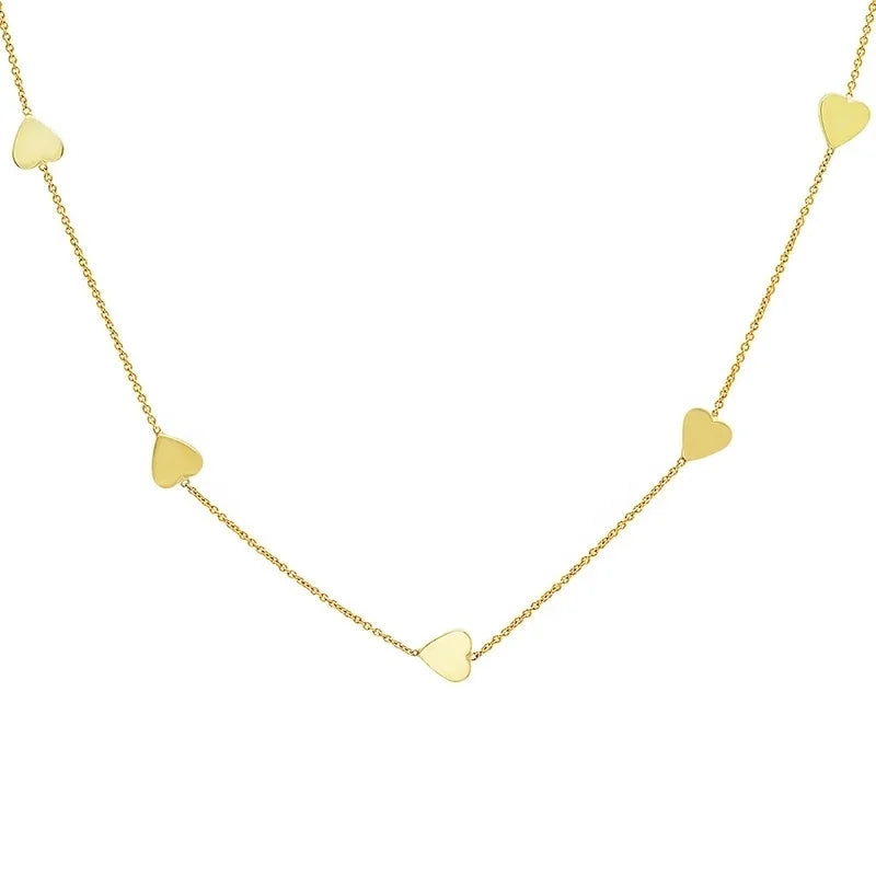 Boho Jewelry 18K Gold Plain Sterling Silver 925 Heart Charm Necklace Choker