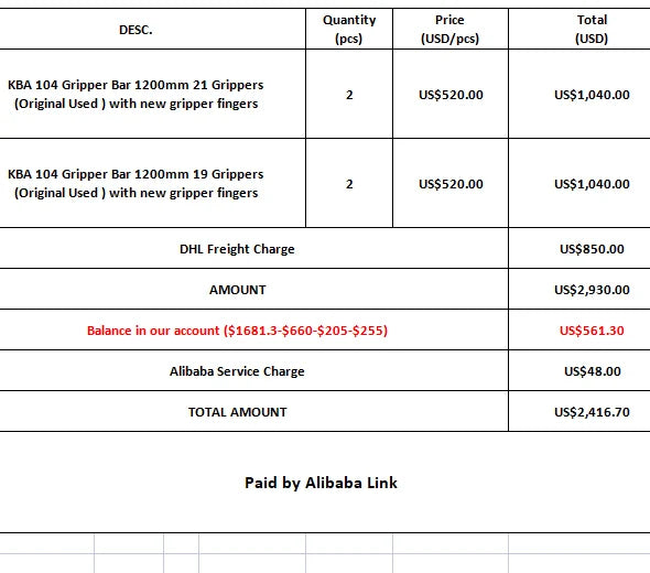 EM Payment Link for KBA 104 Gripper bar