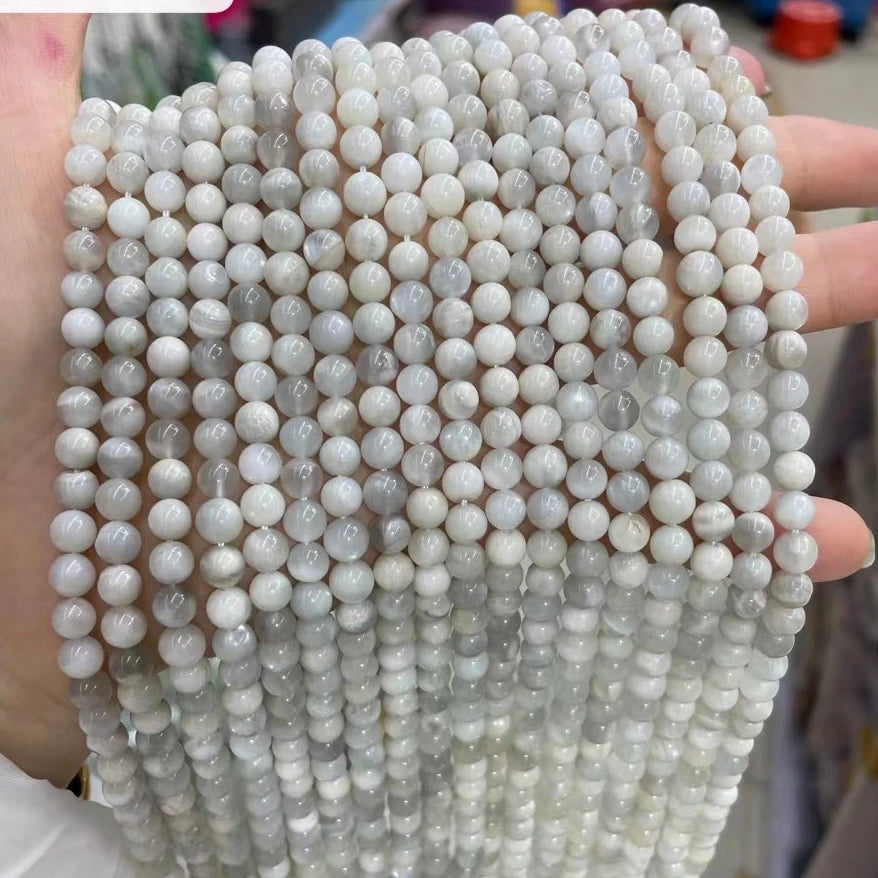 6mm 8mm 10mm Moon Stone Polished Round Gemstone Bead Loose Strand for DIY Jewelry Making Bracelet Necklace Material