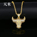 JINSE Zirconia Men Stone Chain Mens Cubic Pendants Pendant for Women Bull Head Pendant Bling Necklace