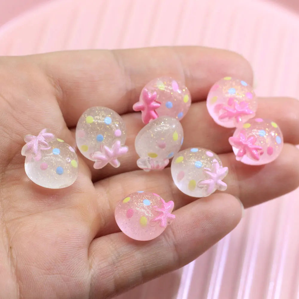 New Cute Glitter Pink White Strawberry Embellishments Flatback Resin Cabochon Sweet Fruit Slime Charms for Scrapbooking Decor