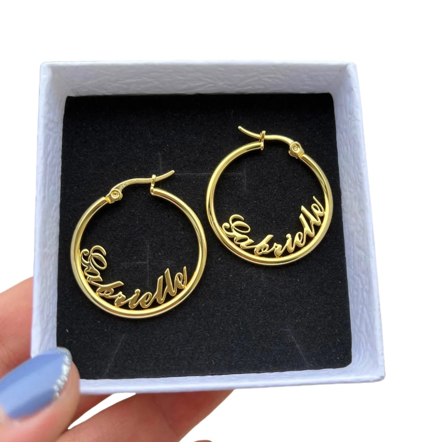 QIUHAN Dropshipping Personalized Stainless Steel Round Letter Earring for Women Curve Name Earring Hoops