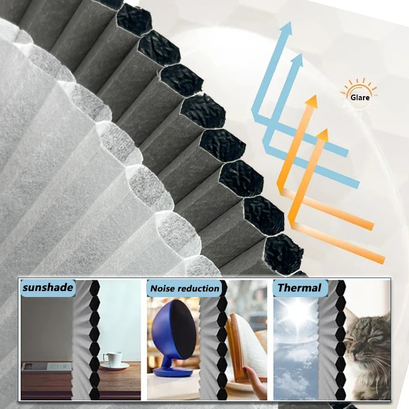 Honeycomb Curtain Fabric Full Blackout Semi-Blackout Options Multiple Colors Built-in UV Wind Shield Sunshine Shelter