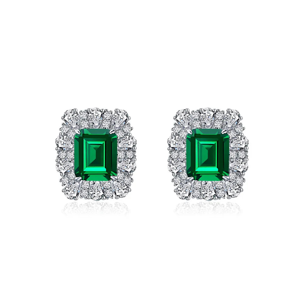 2022 Vintage 925 Sterling Silver Emerald Green Clip Earrings 9x11mm Emerald Cut Green 8A Zirconia High Carbon Diamond Earrings
