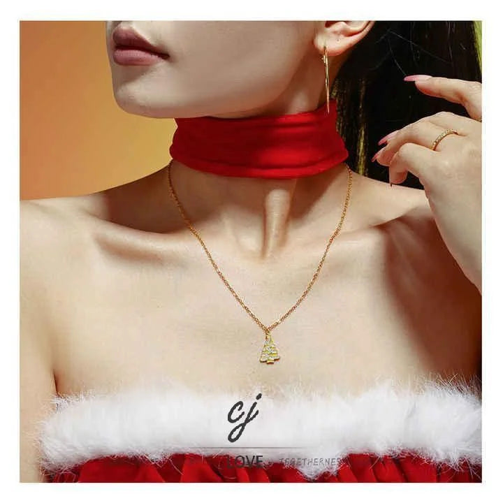 Carline Topsale Fashion Stainless Steel Jewelry Christmas Tree Zircon Pendant Necklace Christmas Jewlery Gifts for Girls