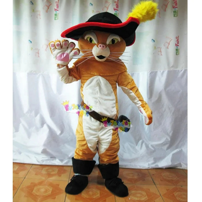 Hot Sale CE Custom Made Cosplay Animal Mascot Costume Puss in Boots for Adult with Super Soft Plush and Safety Helmet
