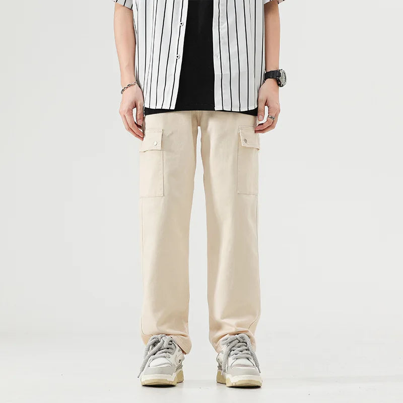 Khaki Cargo Jeans Men's Fashion American Men Denim Jeans Tapered Men Trousers Jeans