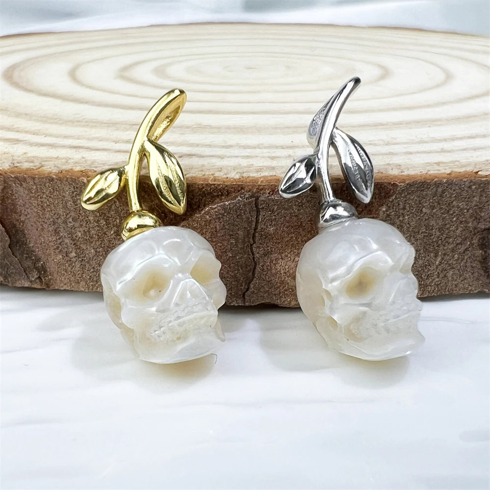 Hot Selling Natural Freshwater Cultured Pearl Skull Head Pendant DIY Necklace for Women with 925 2Sterling Silver Leaf Design