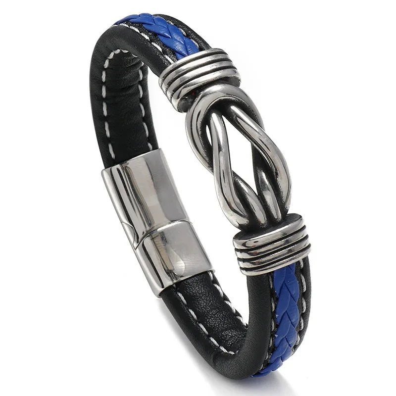 Men's Fashion Cuff Bracelet New Simple Custom Stainless Steel Leather Forever Linked Together Jewelry