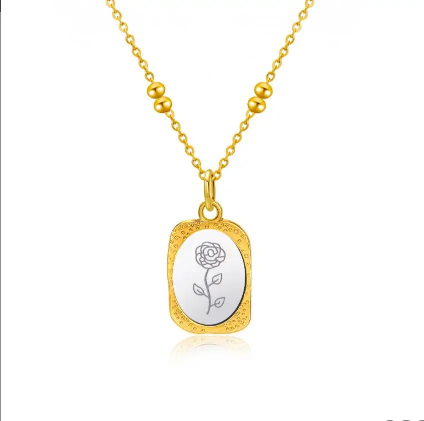 Trendy Fashion 18K Gold Plated Stainless Steel Waterproof Birthflower Jewelry 12 Month Birth Flower Pendant Necklace 2023