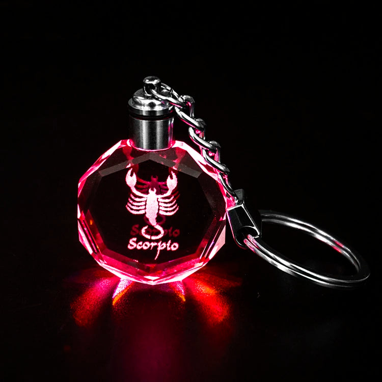 Wholesale 12 Zodiac Scorpio Crystal Keychain Led Light Healing Crystal Keychain for Healing Souvenir Gift