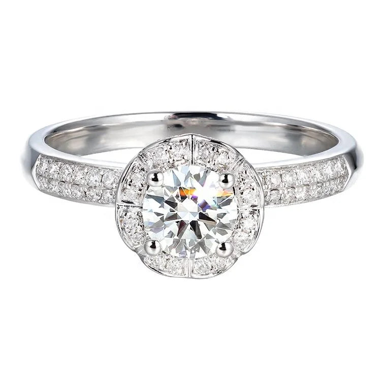 Manufacturer Direct Sale 18K Solid White Gold Ring 1 Carat Lab Diamond  Bouquet Style Women Wedding Ring