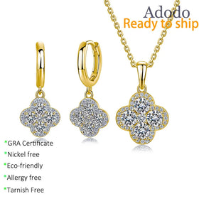 18K Gold Vermeil 925 Silver Old Money Jewelry Four-Leaf Clover Brilliant VVS Moissanite Hoop Earrings Necklace Jewelry Set