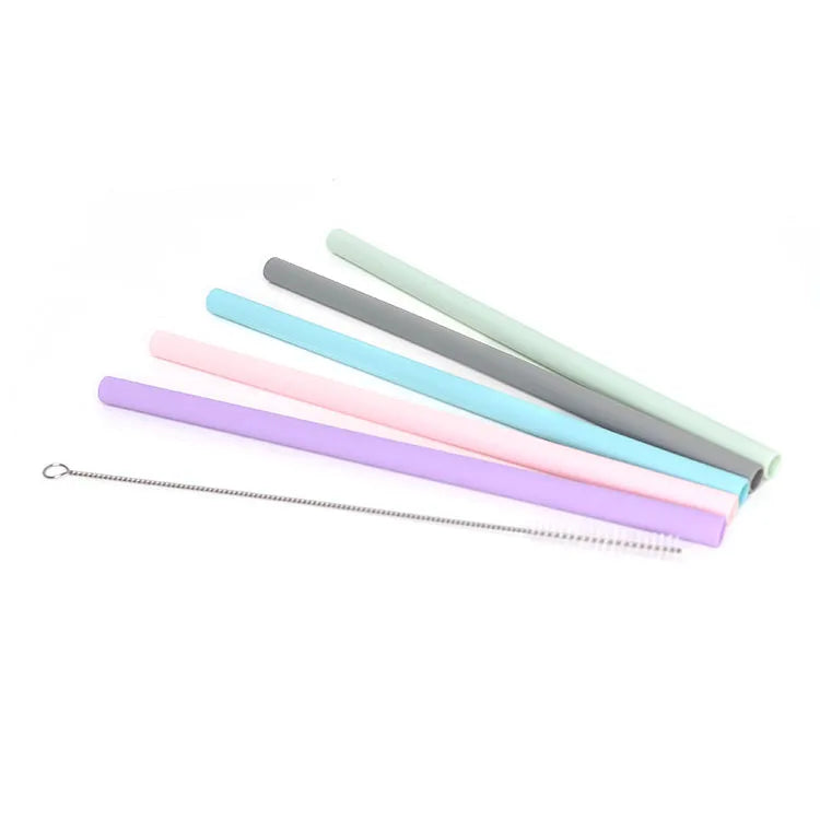 Reusable Silicone Straws Set Straight Bend Straw Cleaning Brush Bar Drinking Straws